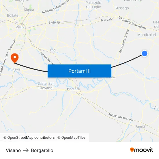 Visano to Borgarello map