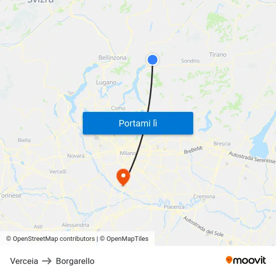 Verceia to Borgarello map