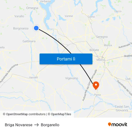 Briga Novarese to Borgarello map