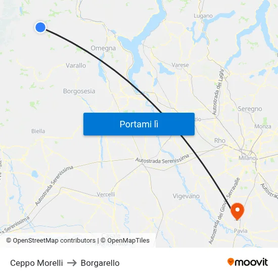 Ceppo Morelli to Borgarello map