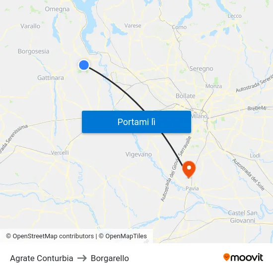 Agrate Conturbia to Borgarello map