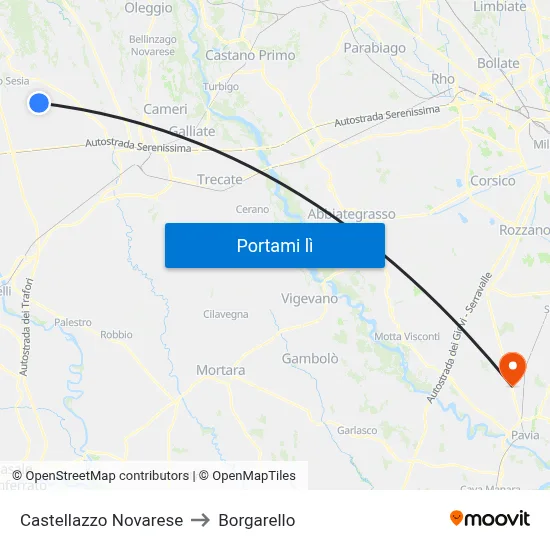 Castellazzo Novarese to Borgarello map