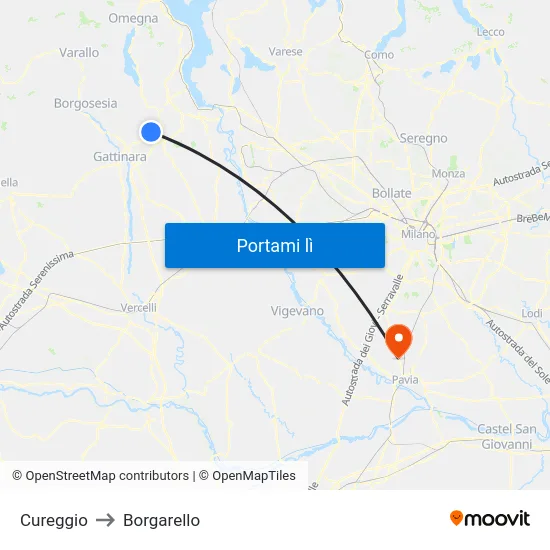 Cureggio to Borgarello map