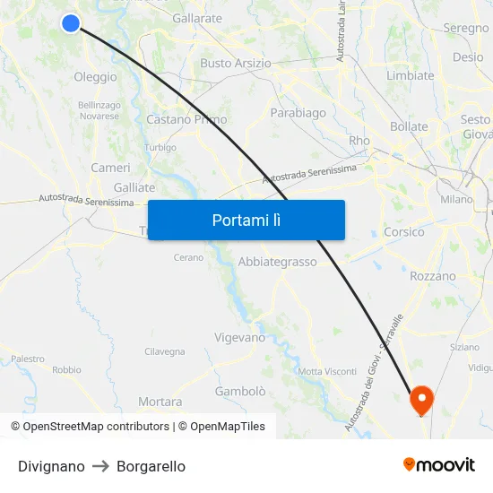 Divignano to Borgarello map