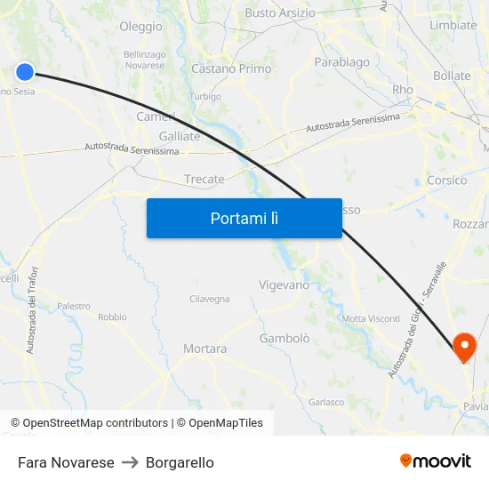 Fara Novarese to Borgarello map
