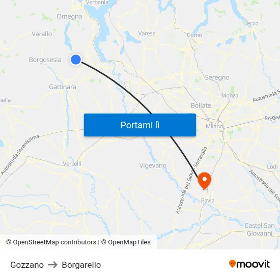 Gozzano to Borgarello map