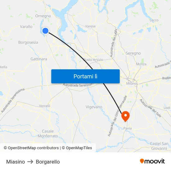 Miasino to Borgarello map