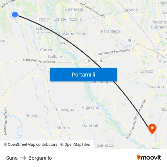Suno to Borgarello map