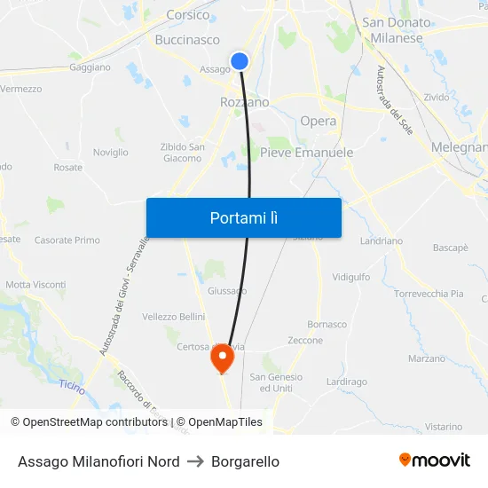 Assago Milanofiori Nord to Borgarello map