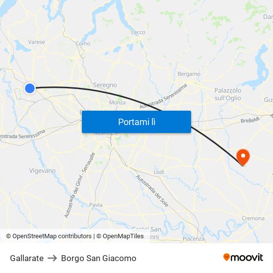 Gallarate to Borgo San Giacomo map