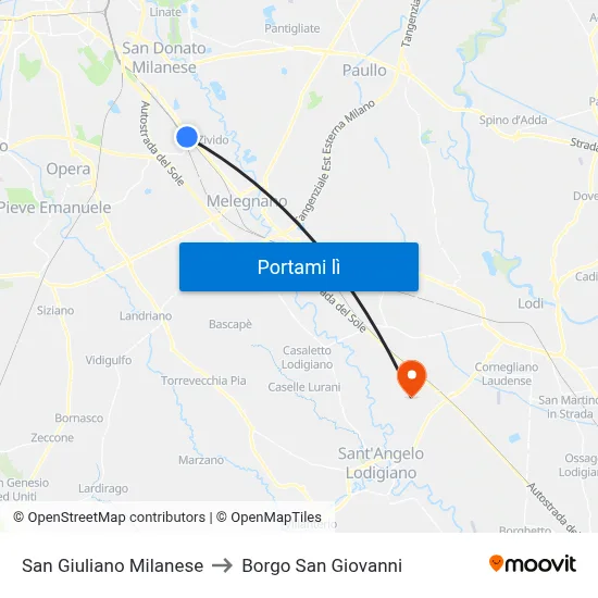 San Giuliano Milanese to Borgo San Giovanni map