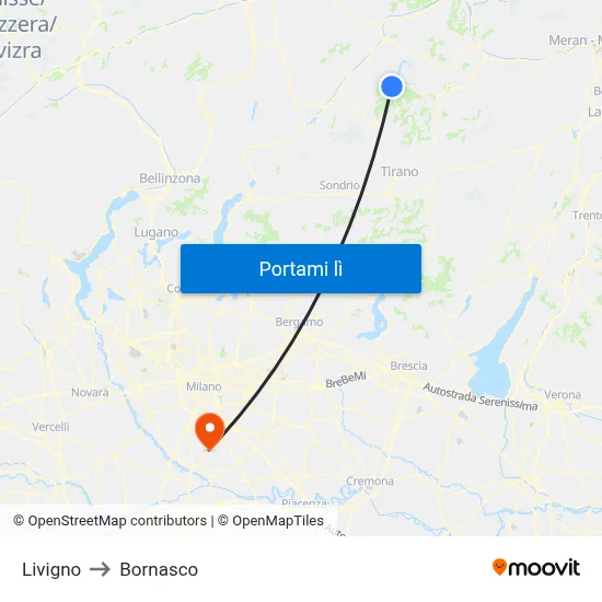 Livigno to Bornasco map