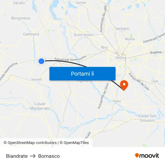 Biandrate to Bornasco map