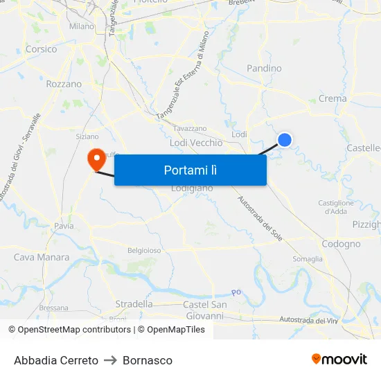 Abbadia Cerreto to Bornasco map