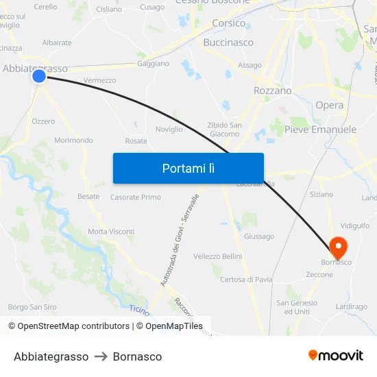 Abbiategrasso to Bornasco map