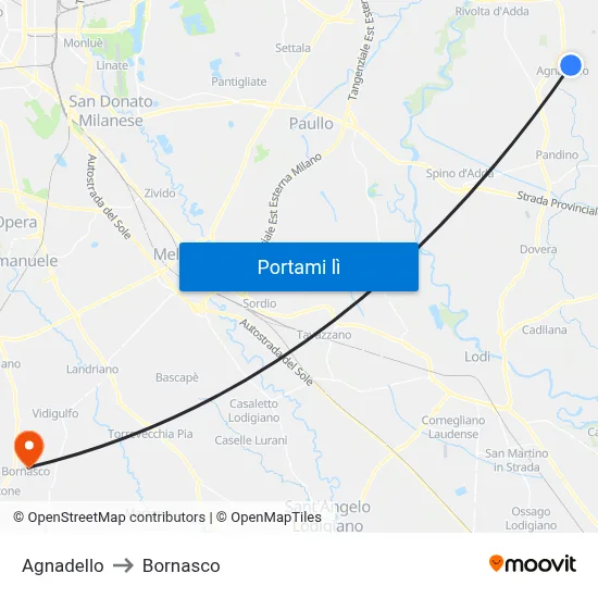 Agnadello to Bornasco map
