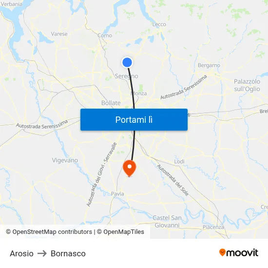 Arosio to Bornasco map