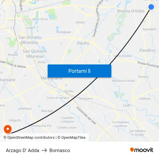 Arzago D' Adda to Bornasco map