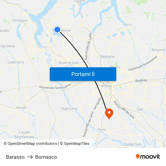 Barasso to Bornasco map