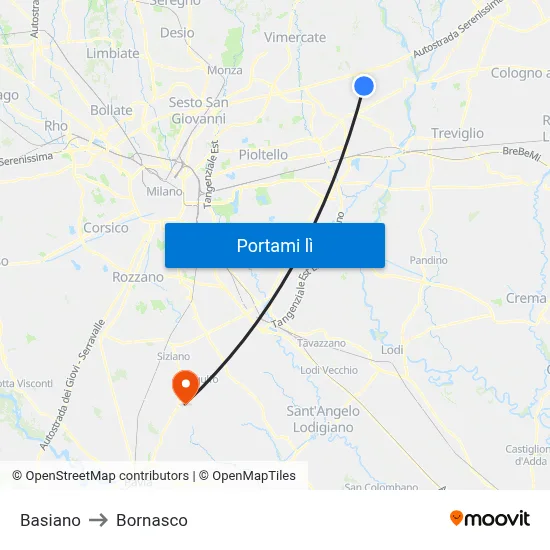 Basiano to Bornasco map