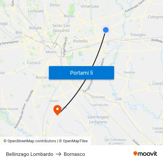 Bellinzago Lombardo to Bornasco map
