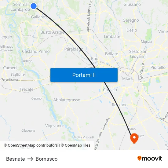Besnate to Bornasco map