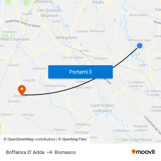 Boffalora D' Adda to Bornasco map