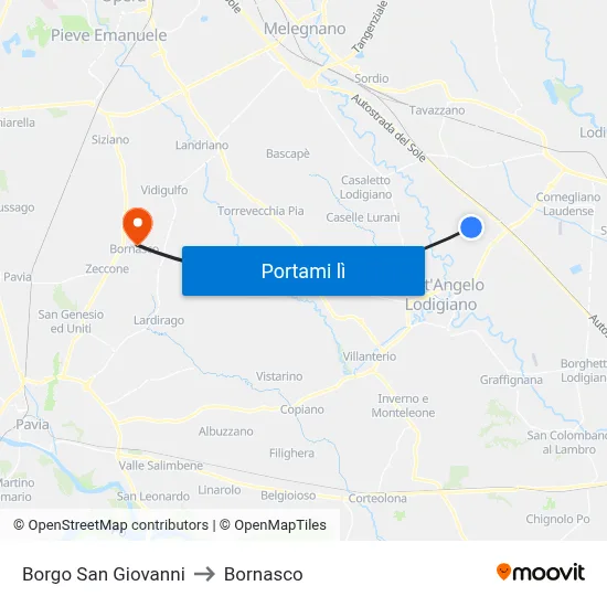 Borgo San Giovanni to Bornasco map