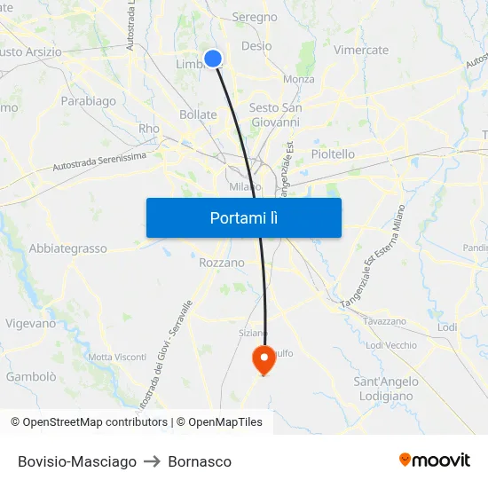Bovisio-Masciago to Bornasco map
