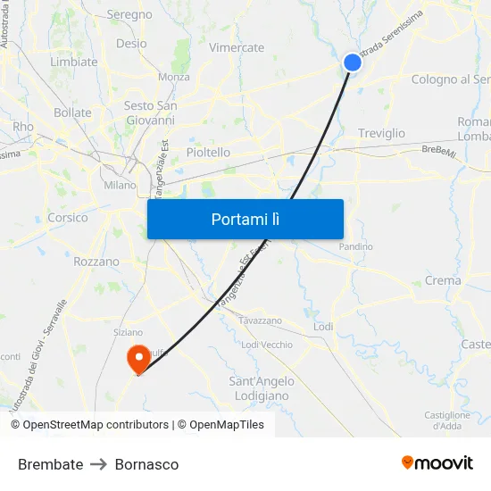 Brembate to Bornasco map