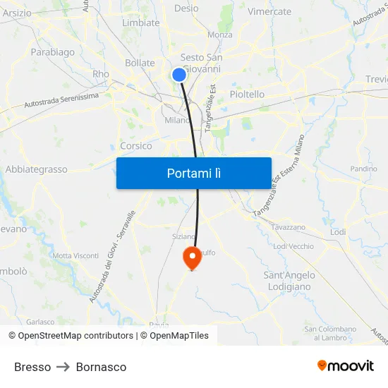 Bresso to Bornasco map