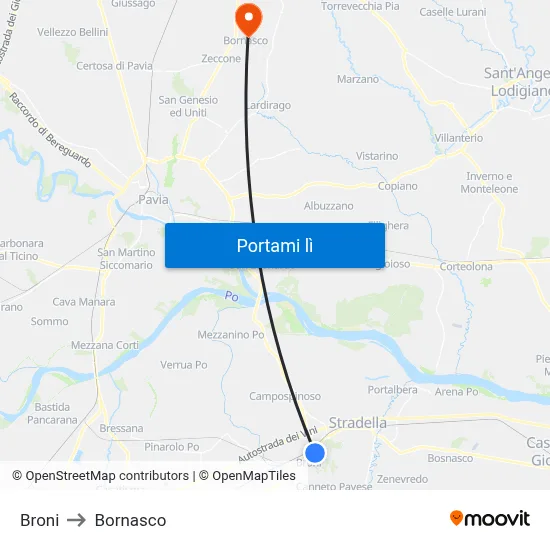 Broni to Bornasco map