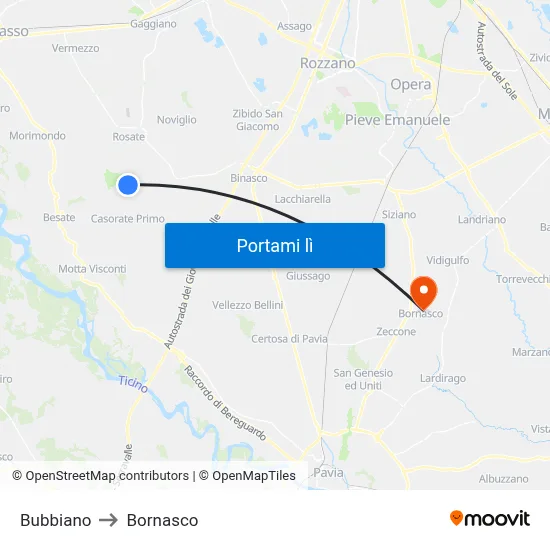 Bubbiano to Bornasco map