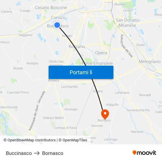 Buccinasco to Bornasco map