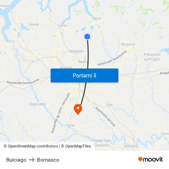 Bulciago to Bornasco map