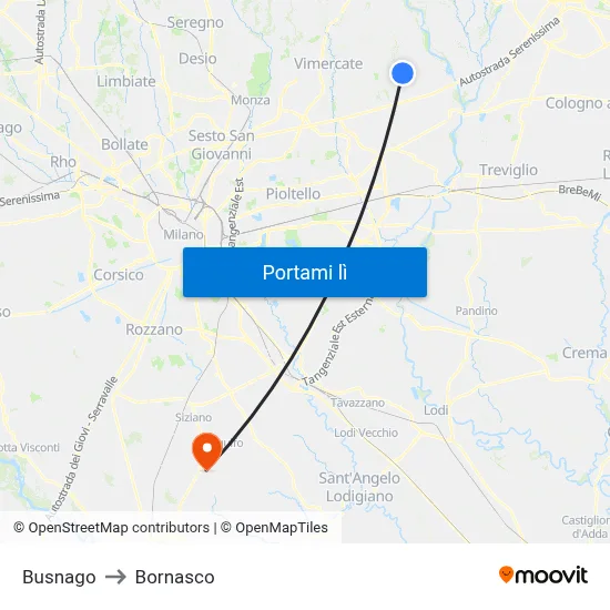 Busnago to Bornasco map