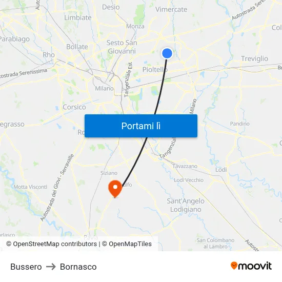 Bussero to Bornasco map
