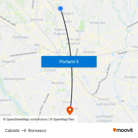 Cabiate to Bornasco map
