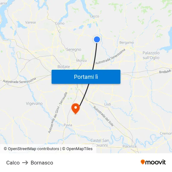 Calco to Bornasco map