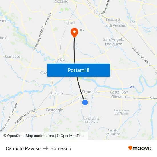 Canneto Pavese to Bornasco map