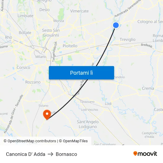 Canonica D' Adda to Bornasco map