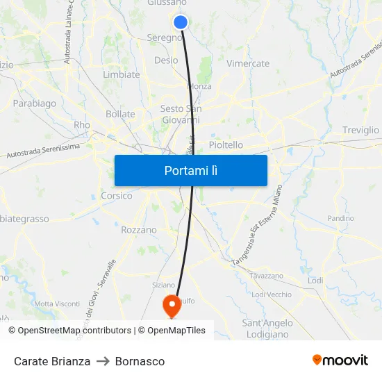 Carate Brianza to Bornasco map