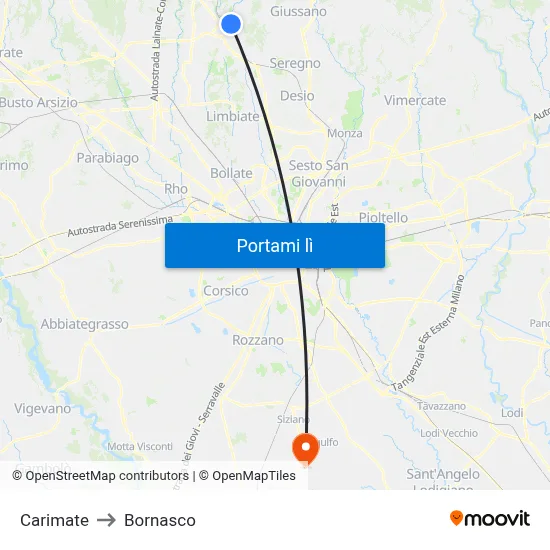 Carimate to Bornasco map
