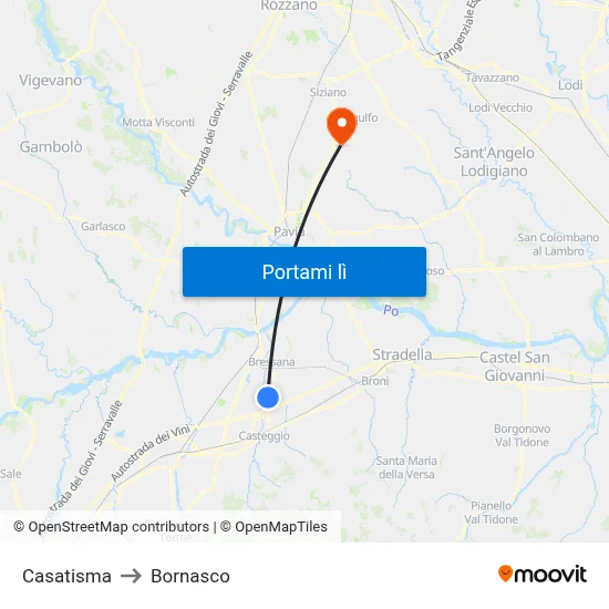Casatisma to Bornasco map