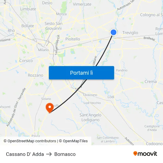 Cassano D' Adda to Bornasco map