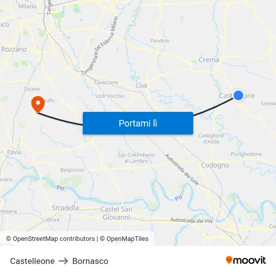 Castelleone to Bornasco map