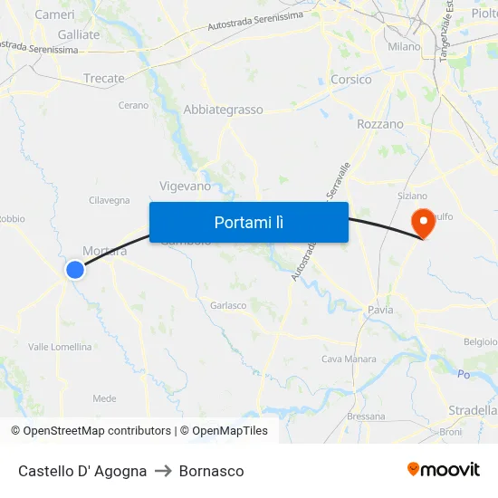 Castello D' Agogna to Bornasco map
