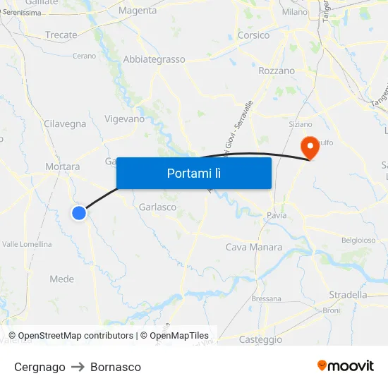 Cergnago to Bornasco map
