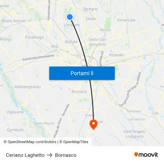 Ceriano Laghetto to Bornasco map