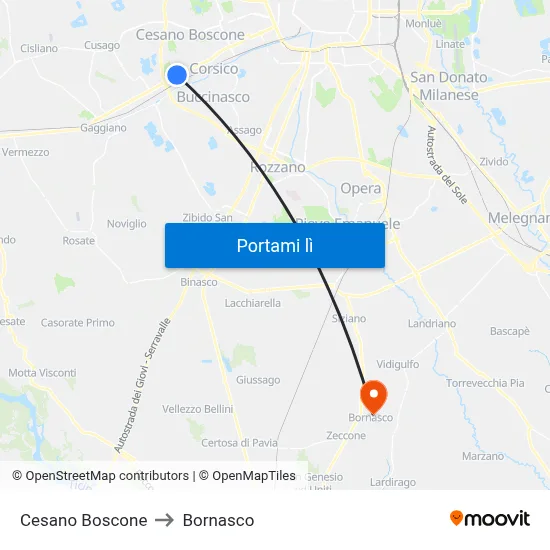 Cesano Boscone to Bornasco map